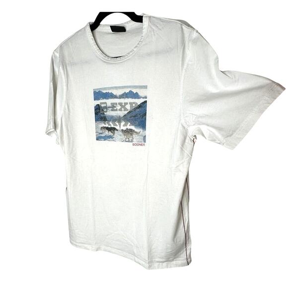 Bogner Ivory Blue Dog Sled Graphic Short Sleeve Round Neck Tee Shirt XL - Picture 1 of 12